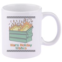 Warm Holiday Wishes Trash Can Flame Ugly Christmas 11oz C Handle Ceramic Mug