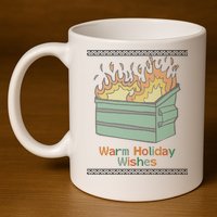 Warm Holiday Wishes Trash Can Flame Ugly Christmas 11oz C Handle Ceramic Mug