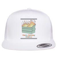 Warm Holiday Wishes Trash Can Flame Ugly Christmas Flat Bill Trucker Hat