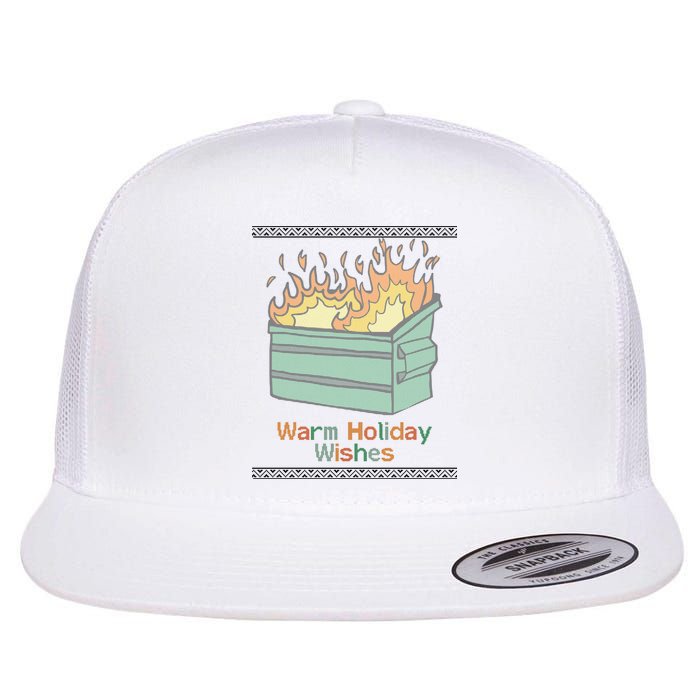 Warm Holiday Wishes Trash Can Flame Ugly Christmas Flat Bill Trucker Hat