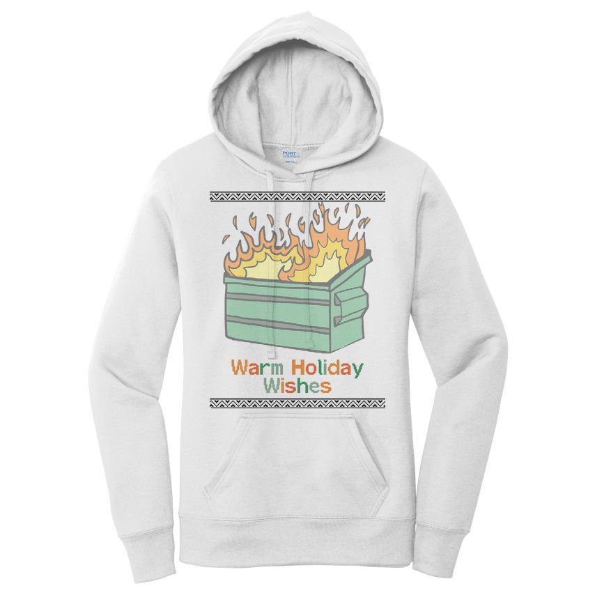 Warm Holiday Wishes Trash Can Flame Ugly Christmas Women's Pullover Hoodie