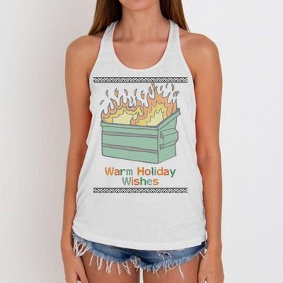 Warm Holiday Wishes Trash Can Flame Ugly Christmas Women's Knotted Racerback Tank