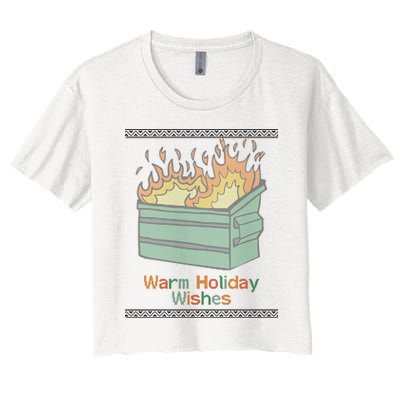 Warm Holiday Wishes Trash Can Flame Ugly Christmas Crop Top