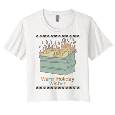 Warm Holiday Wishes Trash Can Flame Ugly Christmas Women's Crop Top Tee