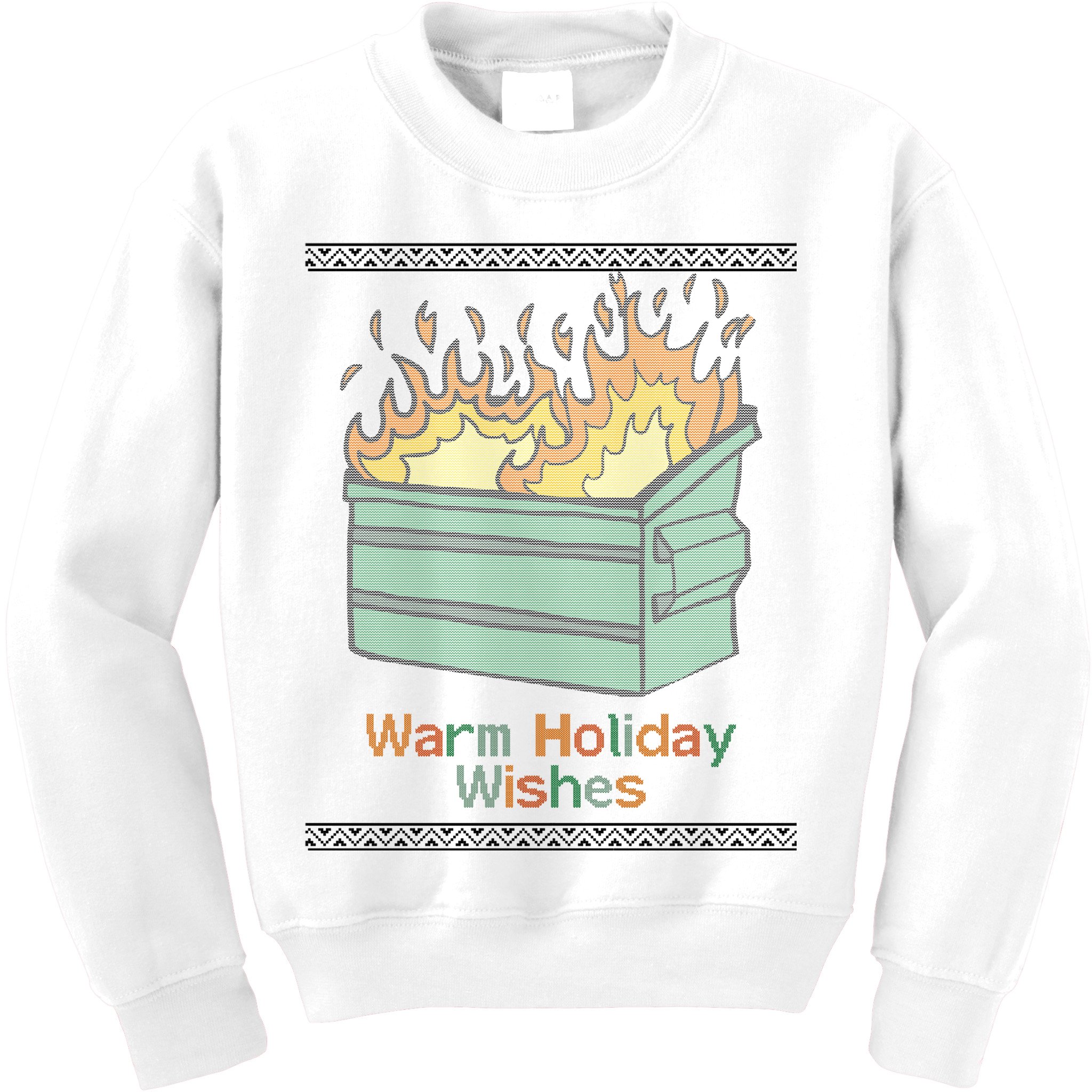 Warm Holiday Wishes Trash Can Flame Ugly Christmas Kids Sweatshirt