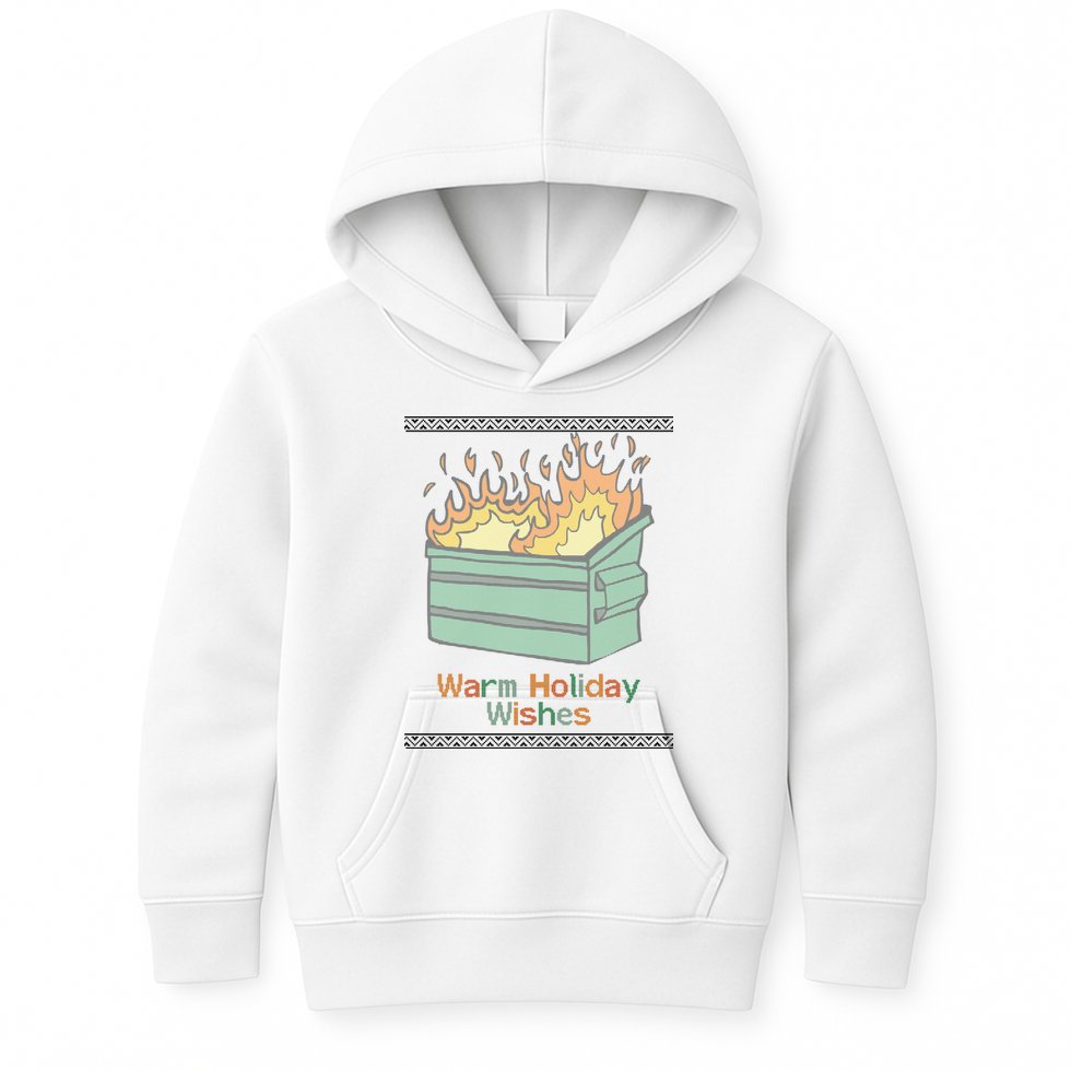 Warm Holiday Wishes Trash Can Flame Ugly Christmas Kids Hoodie
