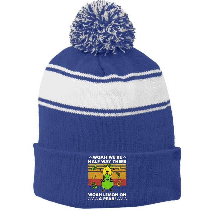 WeRe Half Way There Woah Summer Lemon On A Pear Happy Stripe Pom Pom Beanie
