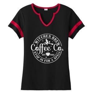 Wo Halloween Witch Motif - Witches Brew Coffee & Co Ladies Halftime Notch Neck Tee