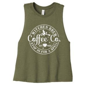 Wo Halloween Witch Motif - Witches Brew Coffee & Co Women's Racerback Cropped Tank