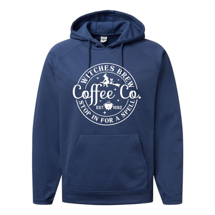 Wo Halloween Witch Motif - Witches Brew Coffee & Co Performance Fleece Hoodie