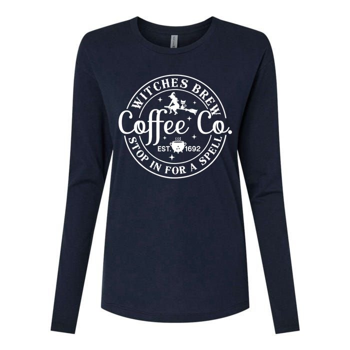 Wo Halloween Witch Motif - Witches Brew Coffee & Co Womens Cotton Relaxed Long Sleeve T-Shirt