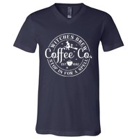 Wo Halloween Witch Motif - Witches Brew Coffee & Co V-Neck T-Shirt