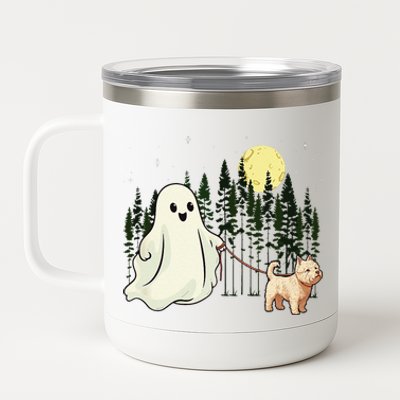 West Highland White Terrier Westie Walking Ghost Halloween 12 oz Stainless Steel Tumbler Cup