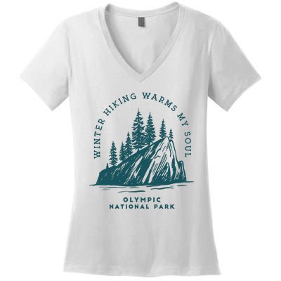 Winter Hiking Warms My Soul Washington State Women's V-Neck T-Shirt