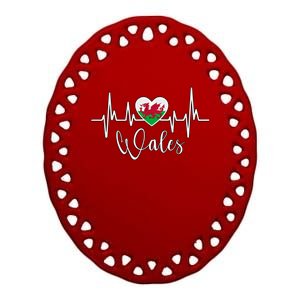 Wales Heart Welsh Heartbeat Ekg Pulse Welsh Pride Roots Gift Ceramic Oval Ornament