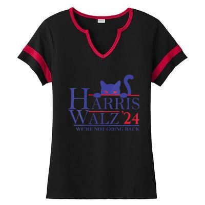 Women Harris Waltz 2024 Were Not Going Back Funny Cat Lady Gift Ladies Halftime Notch Neck Tee