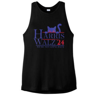 Women Harris Waltz 2024 Were Not Going Back Funny Cat Lady Gift Ladies PosiCharge Tri-Blend Wicking Tank