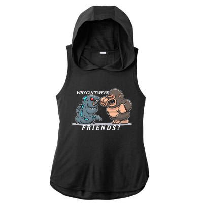 Why Can't We Be Friends Ape Monster Fights Ladies PosiCharge Tri-Blend Wicking Draft Hoodie Tank