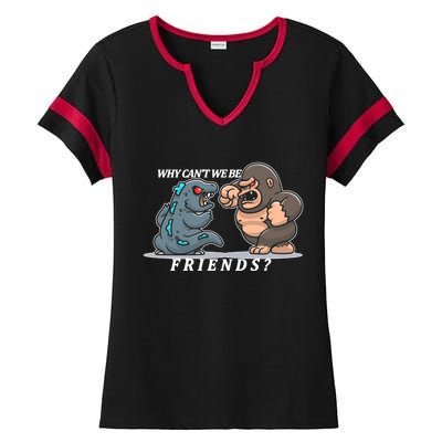 Why Can't We Be Friends Ape Monster Fights Ladies Halftime Notch Neck Tee