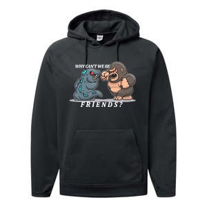 Why Can't We Be Friends Ape Monster Fights Performance Fleece Hoodie