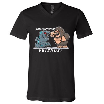Why Can't We Be Friends Ape Monster Fights V-Neck T-Shirt