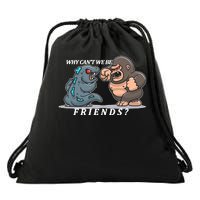 Why Can't We Be Friends Ape Monster Fights Drawstring Bag