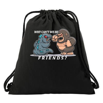 Why Can't We Be Friends Ape Monster Fights Drawstring Bag