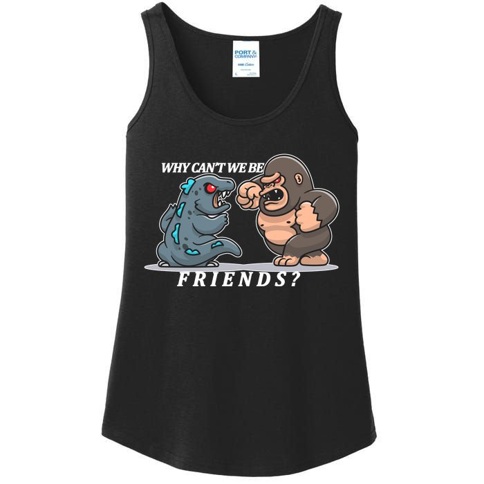 Why Can't We Be Friends Ape Monster Fights Ladies Essential Tank