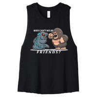 Why Can't We Be Friends Ape Monster Fights Women's Racerback Cropped Tank