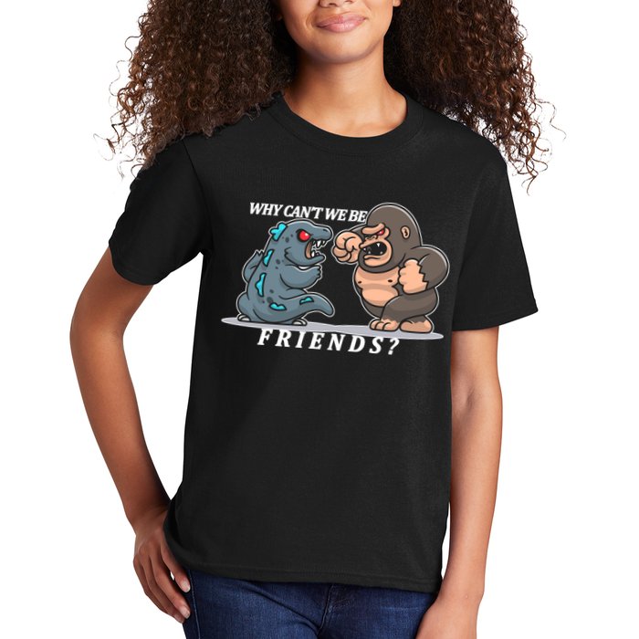 Why Can't We Be Friends Ape Monster Fights Kids T-Shirt