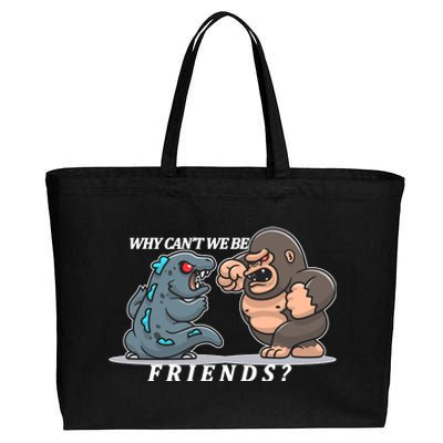 Why Can't We Be Friends Ape Monster Fights Cotton Canvas Jumbo Tote