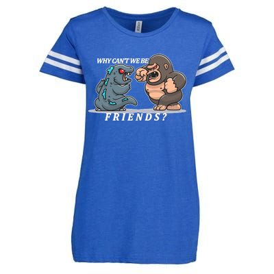 Why Can't We Be Friends Ape Monster Fights Enza Ladies Jersey Football T-Shirt