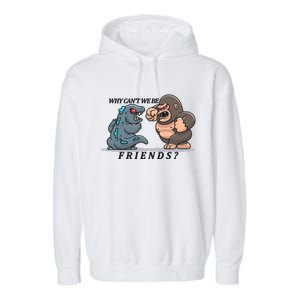 Why Can't We Be Friends Ape Monster Fights Garment-Dyed Fleece Hoodie