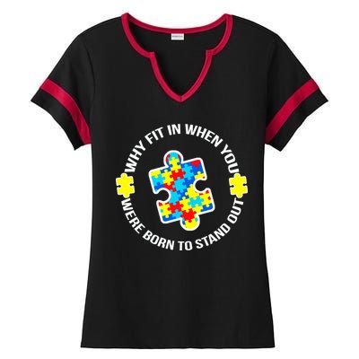 Why Fit In Autism Awareness Ladies Halftime Notch Neck Tee