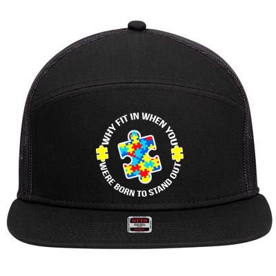 Why Fit In Autism Awareness 7 Panel Mesh Trucker Snapback Hat