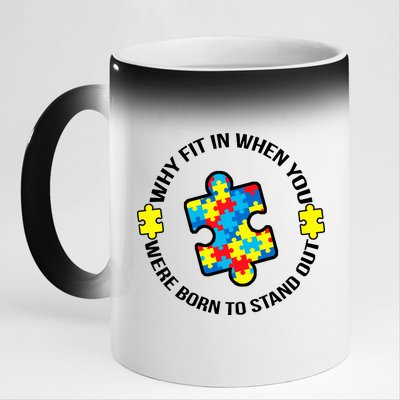 Why Fit In Autism Awareness 11oz Black Color Changing Mug