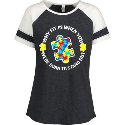 Why Fit In Autism Awareness Enza Ladies Jersey Colorblock Tee