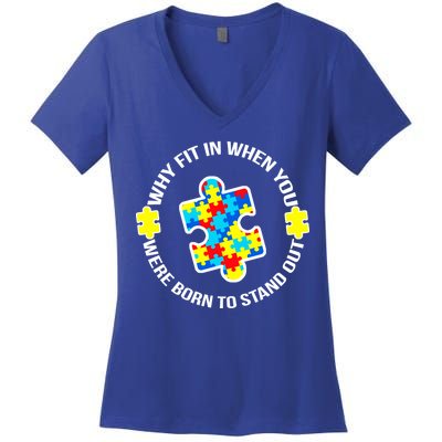 Why Fit In Autism Awareness Women's V-Neck T-Shirt