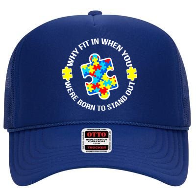 Why Fit In Autism Awareness High Crown Mesh Back Trucker Hat