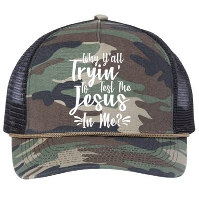 Why Y'all Tryin To Test The Jesus In Me? Retro Rope Trucker Hat Cap