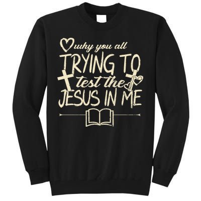 Why You All Trying To Test The Jesus In Me Tall Sweatshirt