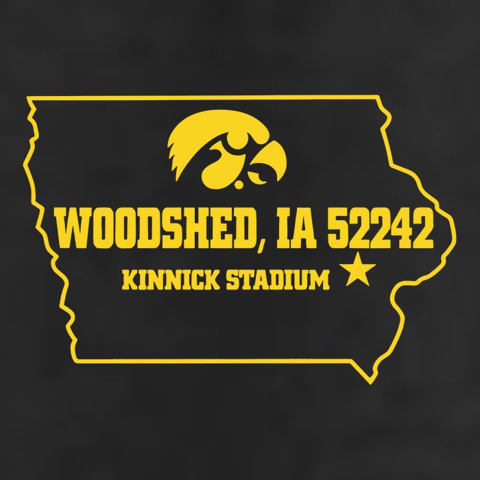 Woodshed Ia 52242 Kinnick Stadium 7 Panel Mesh Trucker Snapback Hat
