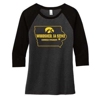 Woodshed Ia 52242 Kinnick Stadium Women's Tri-Blend 3/4-Sleeve Raglan Shirt