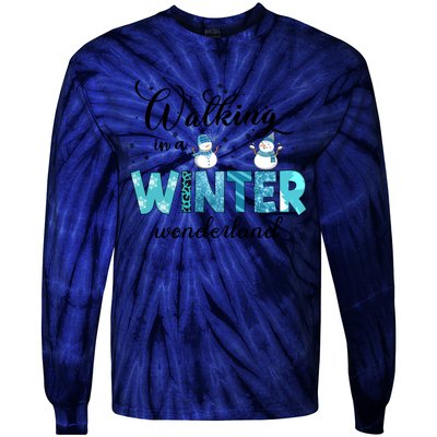 Walking In A Winter Wonderland Snowman Christmas Holiday Xmas Tie-Dye Long Sleeve Shirt