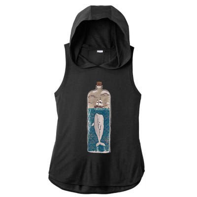 Whale In A Bottle Nautical Ship And Ocean Waves Ladies PosiCharge Tri-Blend Wicking Draft Hoodie Tank