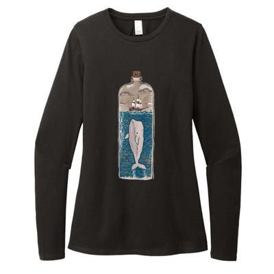 Whale In A Bottle Nautical Ship And Ocean Waves Womens CVC Long Sleeve Shirt