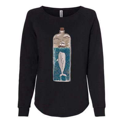 Whale In A Bottle Nautical Ship And Ocean Waves Womens California Wash Sweatshirt