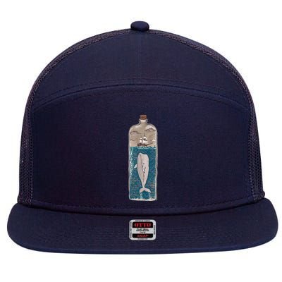 Whale In A Bottle Nautical Ship And Ocean Waves 7 Panel Mesh Trucker Snapback Hat