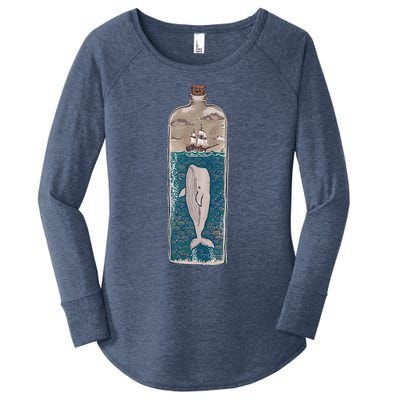 Whale In A Bottle Nautical Ship And Ocean Waves Women's Perfect Tri Tunic Long Sleeve Shirt