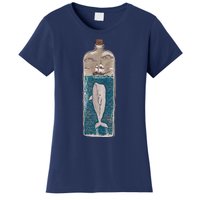 Whale In A Bottle Nautical Ship And Ocean Waves Women's T-Shirt